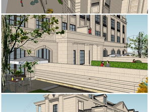 精品古典风格欧式多层住宅别墅建筑su模型设计模型下载